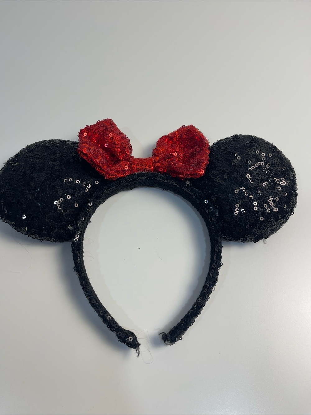 Black Sequin Minnie-Style Headband with Red Sequin Bow - Kids Costume Accessory